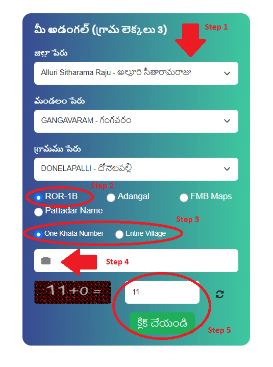 AP Meebhoomi 2024 - View 1B, Adangal, Village Map, Passbook